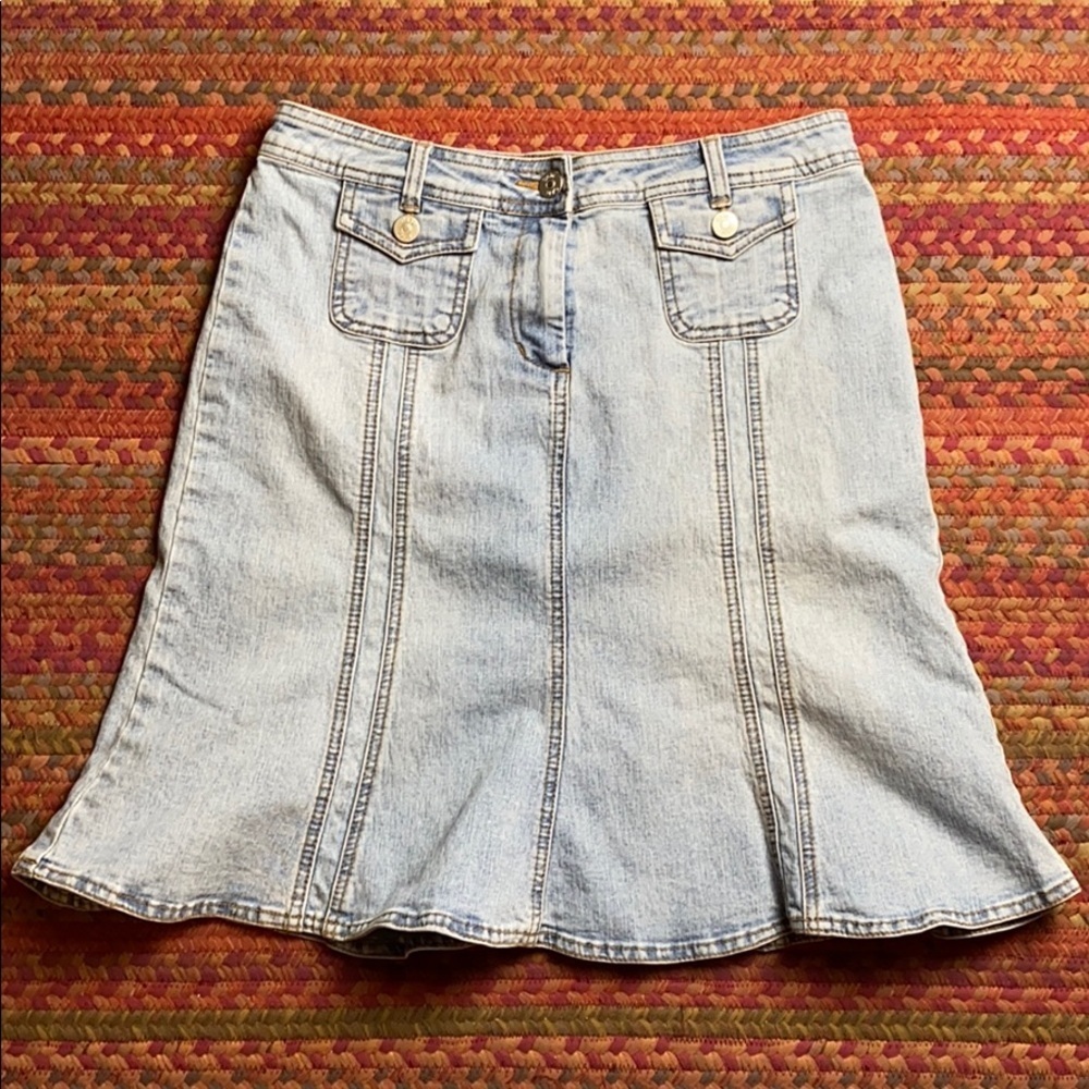 CAbi Light Blue Denim Midi Skirt